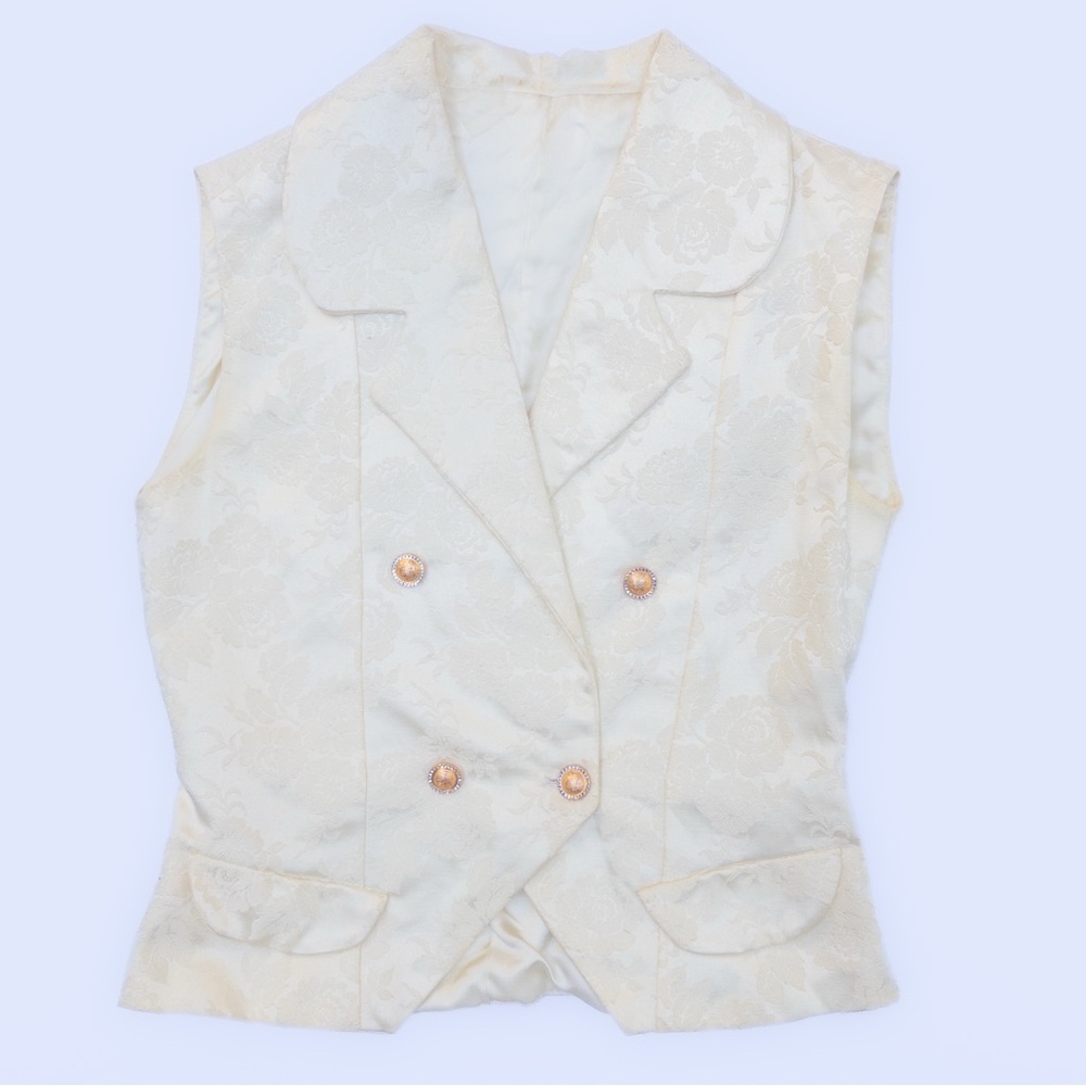 Ivory Vintage Handmade Floral Jacquard Vest Blouse